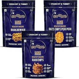 Evolve Combo Healthy Snacks for Kids, Adults | Baked Bhakarwadi, Ragi and Oats Chips | Vacuum Fried, Vegan, No Artificial Colors & Preservatives - Pack of 3 (100g Each)-image-2