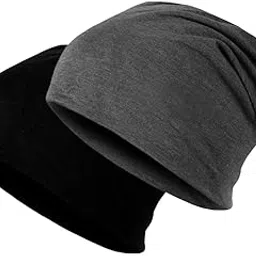 gustave 2Pcs Skull Caps for Men Unisex Cotton, Loose Fit, Breathable & Comfortable Head Cap Helmet Cap for Men, All-Seasons, Casual Fashion, Black & Grey-picture-36