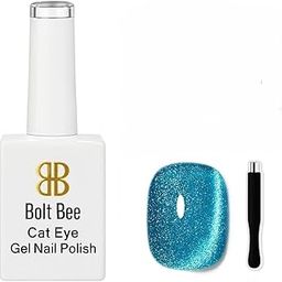 Cat Eye Magnetic Gel Nail Polish, Blue Glitter, 14ml, with 3D/9D Effect Magnet Stick-18