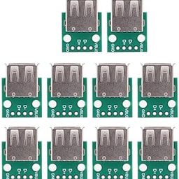 REES52 10Pcs USB Type A Female Breakout Board 2.54mm Pitch Adapter Connector DIP Socket Breakout Board for Power Supply, 4 Pins Pinboard Mini Breakout Board-30