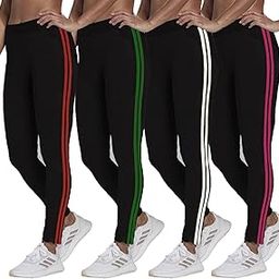 Gym wear Leggings Ankle Length Free Size Combo Workout Trousers | Stretchable Striped Jeggings | Yoga Track Pants for Girls & Women (Free Size 28-34 inch Waist)-picture-52