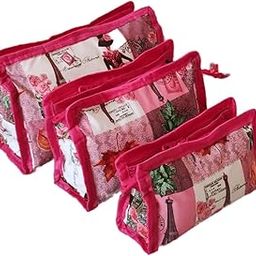 MISHK Travel Toiletry Kits Cosmetic Pouch Makeup Jewelry Organizer Hygiene Pouch Bag for Women (Pink – Set of 3) (L)-13