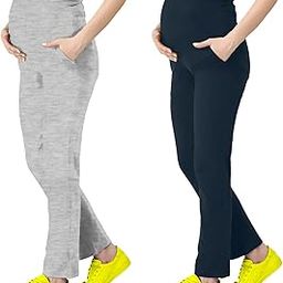 Soft Cotton Lycra Stretchable Maternity Pants with Double Pockets and Full Belly Coverage(Pack of 2)-image-34
