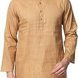 vastraa fusion Men's Gold Line Handloom Weaving Pure Cotton Kurta, Round collar, Full Sleeves, Wooden Button Kurta, Ethnic Wear (VS2476D)-picture-0