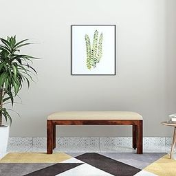 CARVING CUSTOMS Solid Sheesham Wood Cushioned Living Room Benches, Wooden, Upholstered Wooden Seating Bench for Home & Office l-25