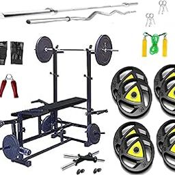 Saporigo Home Gym Combo – 20 KG TriGrip Rubber Plates + 8-in-1 Adjustable Multi-Bench (Black, Double Support) | Rods, Dumbbells & Full Body Workout Accessories-picture-14