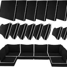 Odsiikly 14 Pcs Outdoor Patio Cushion Covers Replacement, Fit 7Piece 6-Seater Wicker Rattan Patio Furniture Conversation Set, Outdoor Cushion Slipcover with Zipper, Black+White Piping-image-25