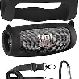 M.G.R.J® Portable Carrying Silicone Case Cover for JBL Charge 5 Wireless Portable Bluetooth Speaker with Shoulder Strap and Carabiner (Black)-image-69