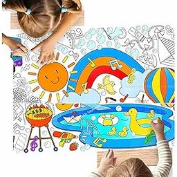 1pc Water Drawing Mat for Kids, 80 x 80 cm, Reusable Colouring Mat, Washable Painting Mat with 6 Sketch Pens, Gift Toy for Ages 2-6 Years-5