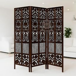 AS Wooden Handicraft Wooden Partition for Living Rooms Wall Dividers,Screen Separator Room Divider for Hall Wall Panels for Pooja Room/Kitchen/Bedroom/Office/Restaurant 6 Feet (Brown) (3 Panel)-image-34