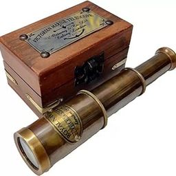 Antique Brass Telescope, 17.8 cm Extended Length, 8.9 cm Collapsed Length, Wooden Box-picture-23