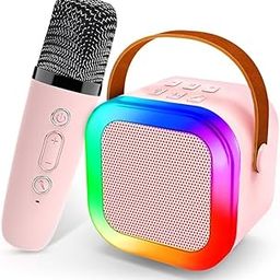 Mini Karaoke Machine for Kids,Portable Bluetooth Speaker with Wireless Karaoke Microphone,Music Toys Christmas Birthday Gifts for Girls & Boys 4-12 Year Old (Pink, 1 mic)-picture-11