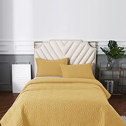 URBAN DREAM Fashion Geometric Quilted Diamonds Solid Yellow Bedspread-image-37