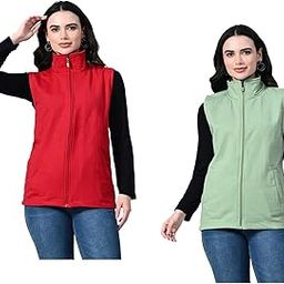 Women Solid Fleece Warm Zipper Sleeveless Jackets for Winter (Pack of 2)-image-44