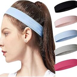 ECVV 5PCS Women's Non-Slip Headbands - Stretchy Elastic Hair Bands for Sports Workout Yoga Running - Soft Cotton Blend Fabric - Multi-Purpose Hair Accessories, One Size-image-89