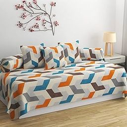 HIDECOR Super Soft Cotton diwan Set for Living Room, diwan Set Covers Cotton, diwan Set 6 Pieces One Single Bedsheet with 3 Cushion Cover,2 Bolster (Brown)-image-7