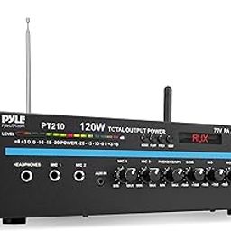 Compact Public Address Mono Amplifier - Professional 120 Watt Home Power Audio Sound PA Speaker Receiver System w/ RCA, Headphone, 2 Microphone Inputs, Independent Volume Control - Pyle PT210-52