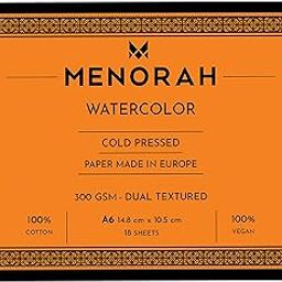 MENORAH – A6 – 100% Cotton Watercolor Sketchbook – 300 GSM- Water Color Paper Loose Sheets (10.5 cm x 14.8 cm)- (18 Sheets / 36 Pages)- Watercolour Artist Sketchbook- Glued End Pad-2