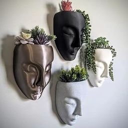 Wishbot 4 Wall Hanging Planters - Face Wall Planter - Flower Pot - Hanging Garden Deco - Modern Wall Art - Woman Head Plant Pot - Mask Flower Vase - Wall Art (Multicolor)-image-38