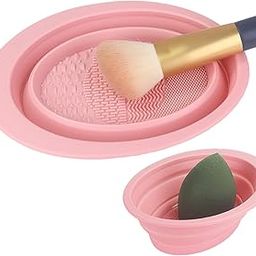 Foldable Makeup Brush Cleaning Mat - Silicone Cleaning Bowl and Pad, Easy Clean Girl Makeup Brush Cleaner Washing Tools (Pink)-48
