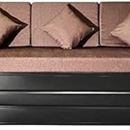 ROYAL BED MANUFACTURER Premium King Size 6X6 Black Matte Finish Metal Sofa Cum Bed with Hydraulic Storage | 3-Person Sofa | 6X6 | Brown Fabric (King Size)-image-86