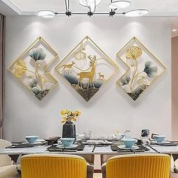 A.R.S. 3D Metal Abstract Figures handcrafted Wall Sculpture wall art multicolor for Home, Living room, drwaing room & Bedroom Office (pack of 3) (Deer)-23