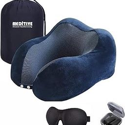 MEDITIVE Memory Foam Neck Pillow for Travel (Blue) Neck Protection Arm Rest Foldable Velvet Cover Office Nap Pillow U Shaped Memory Foam Car Neck Pillow with Carry Bag-2