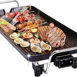 Multi-Functional Non-Stick Electric Temperature Adjustable Double Layer Smokeless Teppanyaki Grill Barbecue Plate Baking Pan BBQ Griddle (Black)-18