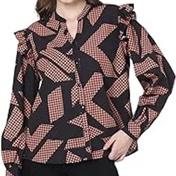 vero moda Geometric Print Mandarin Collar Ruffles Shirt Style Top-picture-16