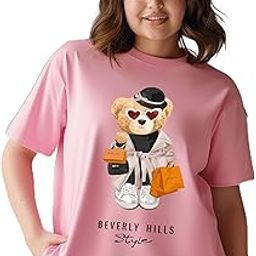 100% Pure Cotton Plus Size T Shirt for Women & Girls - Regular Fit | Half Sleeve Roundneck Stylish Tshirt | Graphic Printed Beverly Hills Bear | Size - (XL to 6XL)-image-55