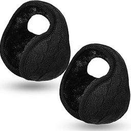 2 Pieces Foldable Ear Warmers Adjustable Knitted Earmuffs with Fuzzy Fleece Lining Unisex Furry Winter Earmuffs-image-15
