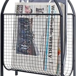 INDIDECOR 28426 Mid-Century Design Magazine Rack, Matte Black Tone Metal Mesh Freestanding Magazine Organizer Holder Sling-image-98