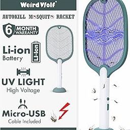 Weird Wolf 2 in 1 UV Light Electric Fly Swatter Mosquito Racket Bat with Base Stand, Lithium Battery, USB Charging, 6 Months Warranty, Green-17