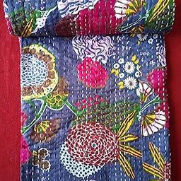 Textile Work Creations TI AMO Cotton Handmade Bedspread Kantha Quilt King Size Bohemian Bedspread Kantha Quilt Single-image-54