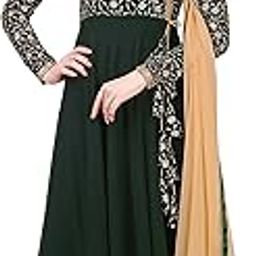 Women Georgette Embroidary Golden Border Anarkali Kurta Dress with Duppatta-image-16