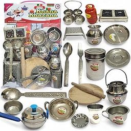 SHAKTISM Steel Kitchen Set Toys for Kids, Role Playing Kitchen Set of Stainless Steel with Wooden Chakla Belan Set, Master Chef Role Playing Kitchen Set Master Chef for Kids (Kitchen Set No-04)-picture-23