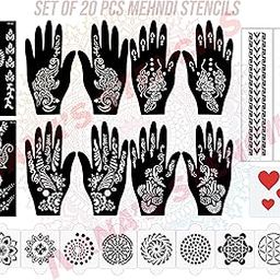 Ivana's Set of 20 Pcs Combo Pack, Reusable Mehandi Design Sticker Stencils for Both Hand | Mehandi Design Stencil | Quick and Easy to Use, for Girls, Women, Kids & Teen, D-2228-image-18