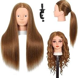 Mannequin Head with 80% Human Hair Cosmetology Mannequin Head Doll Head for Hair and Makeup Practice Head (#27 Brown No Makeup)-image-48