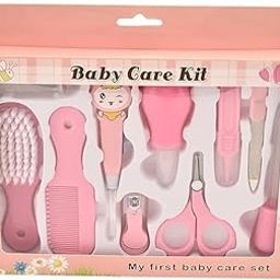 VIYUHK 10 in 1 Luxury Manicure Grooming Kit for New Born Baby, Portable Infants Care Baby Grooming Kit Kids Care Accessories Set, Baby Health Care, Nail Clipper, Hair Comb Brush, Nose Cleaner Safety for Toddler Infant Nursing Grooming (Pink)-image-50