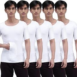 Men's Pure Cotton White Solid Vest with Pocket and Half Sleeve Combo Pack-image-64