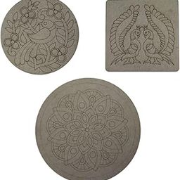 DIY MDF Craft Kit – 8x8 Floral Premarked Board with Peacock & Bird Coasters | Home Decor Art Set | Craft Kit for Kids & Adults | Lightweight Wooden Painting Kit-38