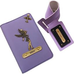Personalised Premium Passport Cover/Holder & Luggage Tag Combo for Unisex| Travel Accessories Gifts|Unisex Passport Cover Men & Women (Light Purple)-picture-18