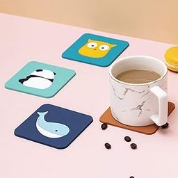 Cartoon Silicone Coaster Cute Animal Pattern Cup Mat Heat Resistant Non-Slip Cup Pad Anti-scalding Square Drink Coaster (Random Pattern)(Multicolor Pack of 1)-image-24