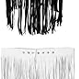 CALANDIS™ Boho Artifical Leather Long Wrap Waist Fringe Tassel Skirt Belt Bikini Fringe Belt Dress White and Black 2 Pieces | Belts | Womens Accessories-image-26