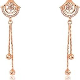 Rose Gold Long Earrings, American Diamond Studded Lightweight Drop Earrings for Women and Girls (Diamond Shape)-image-32