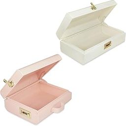 Elan Stainless Steel Vintage Style Long Trunk | Rectangular Decorative Storage Box for Jewellery & Collectibles | Set of 2 | White & Light Pink | Metal Organiser Box for Home Decor-image-32