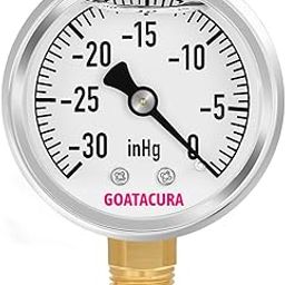 GOATACURA -30inHg-0 Lead-Free Glycerin Filled Pressure Gauge, 2" Dial Size, 304 Stainless Steel Case, 1/4" NPT Lower Mount, with High Accuracy, for Measuring Water Air Hydraulic Pressure-picture-18