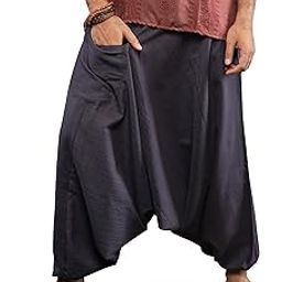 Boho Harem Pants for Men's Cotton Low Crotch Baggy Hippie Style Loose Yoga Pant with Pocket-image-14