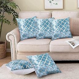 Cloth Fusion Velvet Sofa Cushion Cover Set of 5, Decorative HD Gold Foil Cushion Cover Set 16-inch x 16-inch for Living Room (Sea Green)-30
