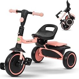 Baybee Trikidz 2 in 1 Baby Tricycle for Kids | Foldable Kids Cycle with Adjustable Seat, Back Rest & Storage Basket for Toys | Portable Tricycles | Baby Cycle Trikes for Kid 2 to 5 Years (Pink)-image-1